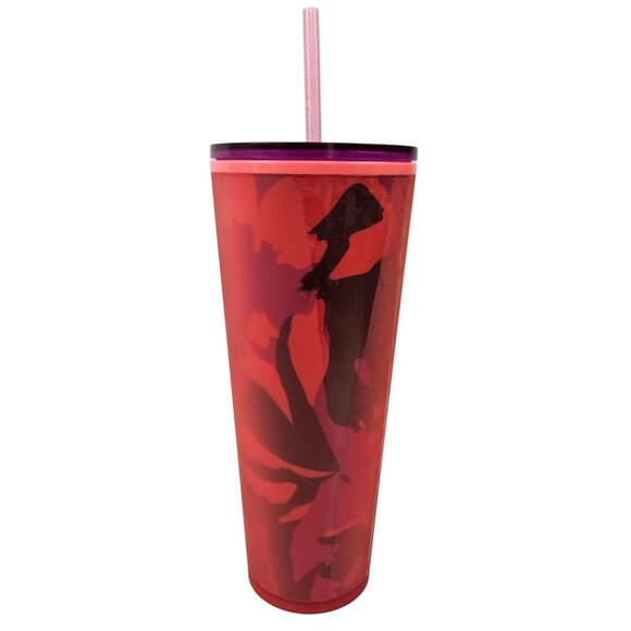 Starbucks Tumbler Spring Red Floral Pattern Straw Lid 24 Oz Soft Touch Venti - Picture 1 of 6